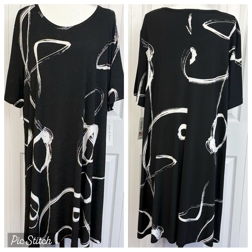 NWT Jess & Jane Black Circle Geo Print Stretch Short Sleeve Olivia Dress 2X